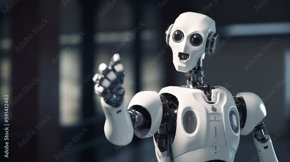 Business robot pointing space for concept design. Modern abstract connection design illustration. Abstract modern digital background. Ai artificial intelligence concept. Business robot pointing space for concept design. Modern abstract connection design illustration. Abstract modern digital background. Ai artificial intelligence concept.