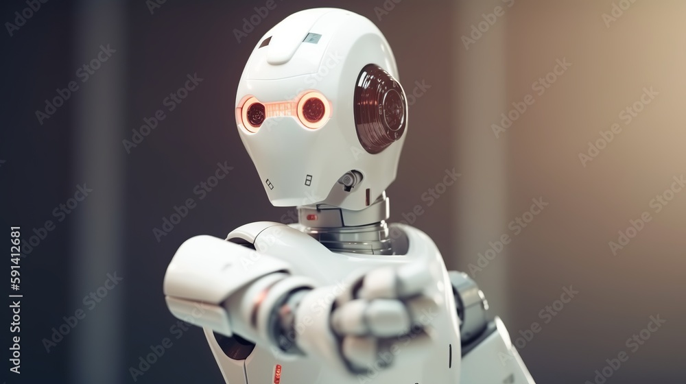 Fototapeta premium Business robot pointing space for concept design. Modern abstract connection design illustration. Abstract modern digital background. Ai artificial intelligence concept.