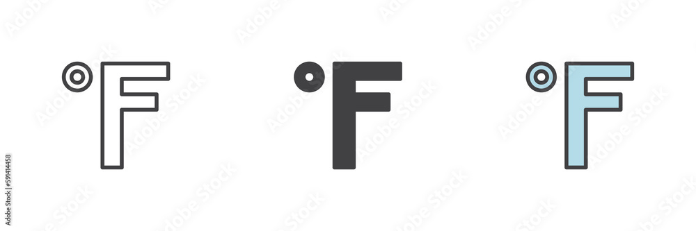 Fahrenheit sign different style icon set Fahrenheit sign different style icon set