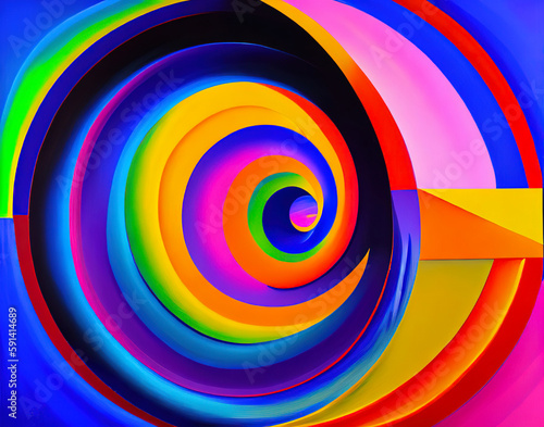 Abstract art background painting with many different sized concentric circles in primary colors. Generative AI artwork illustration.