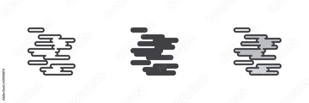 Fog cloud different style icon set Fog cloud different style icon set