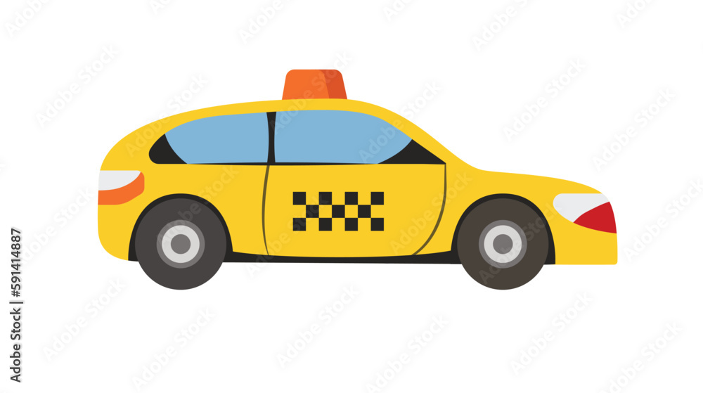 Concept taxi car. This is a flat vector cartoon concept illustration of a yellow taxi car on a white background, commonly used in web design. Vector illustration. Concept taxi car. This is a flat vector cartoon concept illustration of a yellow taxi car on a white background, commonly used in web design. Vector illustration.