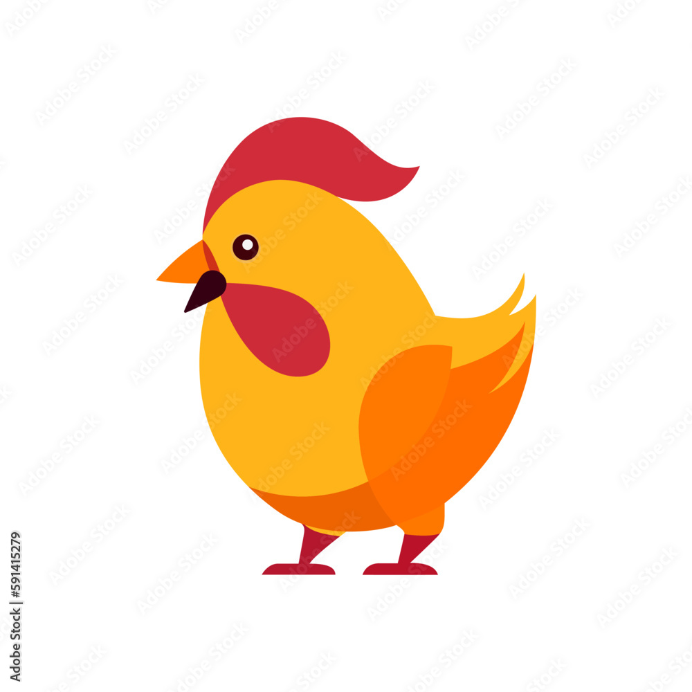 Chicken logo design. Cute drawing chicken. Minimalist cartoon flat design. Vector illustration