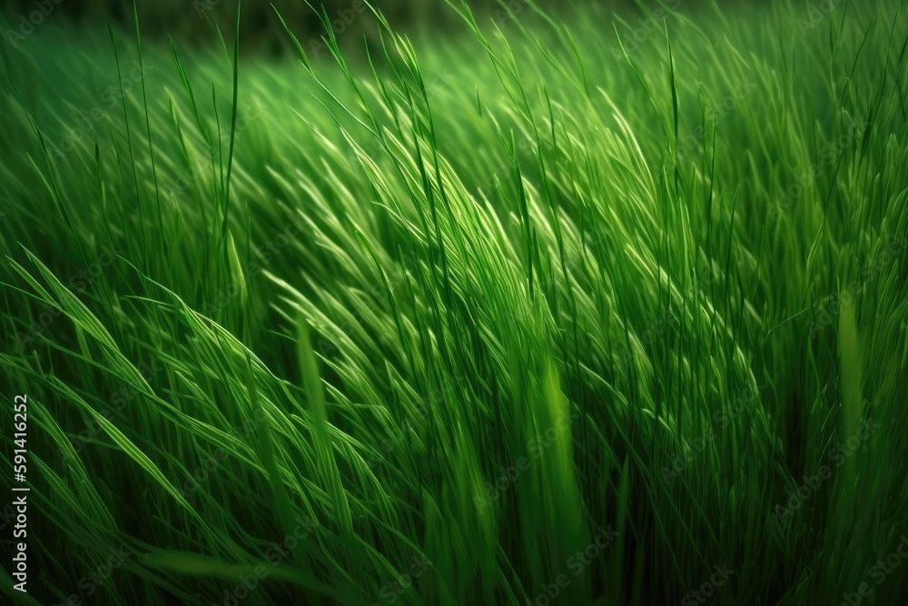 Obraz premium lush green grass field up close. Generative AI