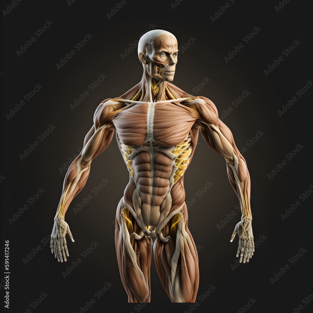 illustration of a human Body without Skin visible muscles Bones crave