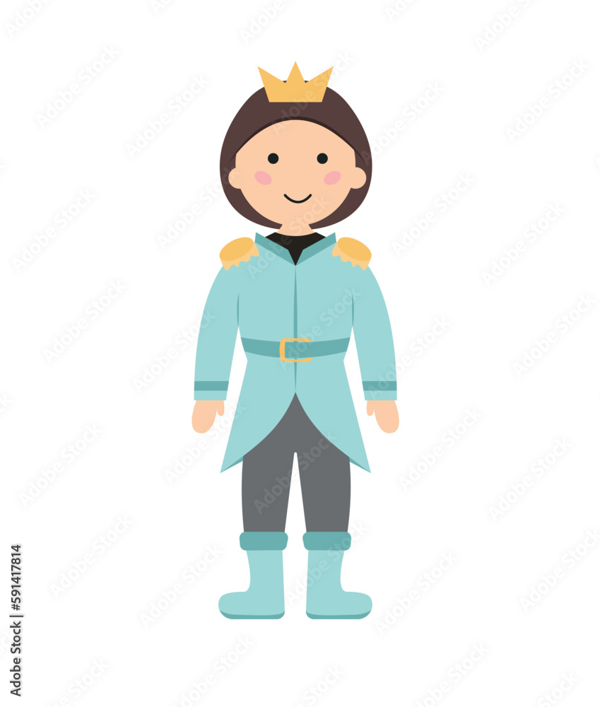 Concept Cartoon medieval fairy tale character prince. This illustration is a flat vector design featuring a character from a fairy tale, a prince, on a white background. Vector illustration. Concept Cartoon medieval fairy tale character prince. This illustration is a flat vector design featuring a character from a fairy tale, a prince, on a white background. Vector illustration.