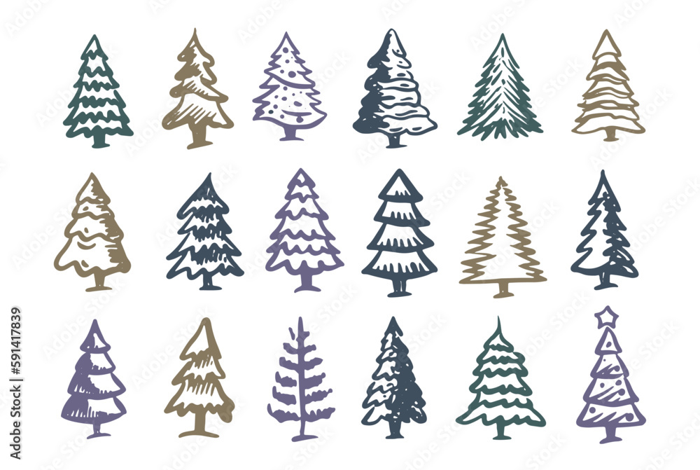 Obraz premium Christmas tree set, Hand drawn illustrations. 