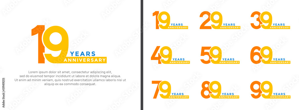 Fototapeta set of anniversary logo style yellow and blue color on white background for special moment