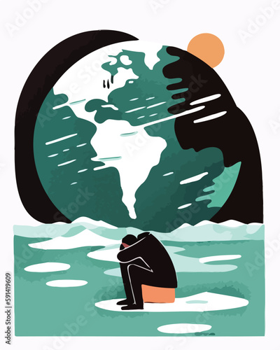 Climate anxiety and crisis. Perfect for illustrating psychological distress and the effect because of natural disasters, forest fires, and global warming issues. Eco concept. Generative AI