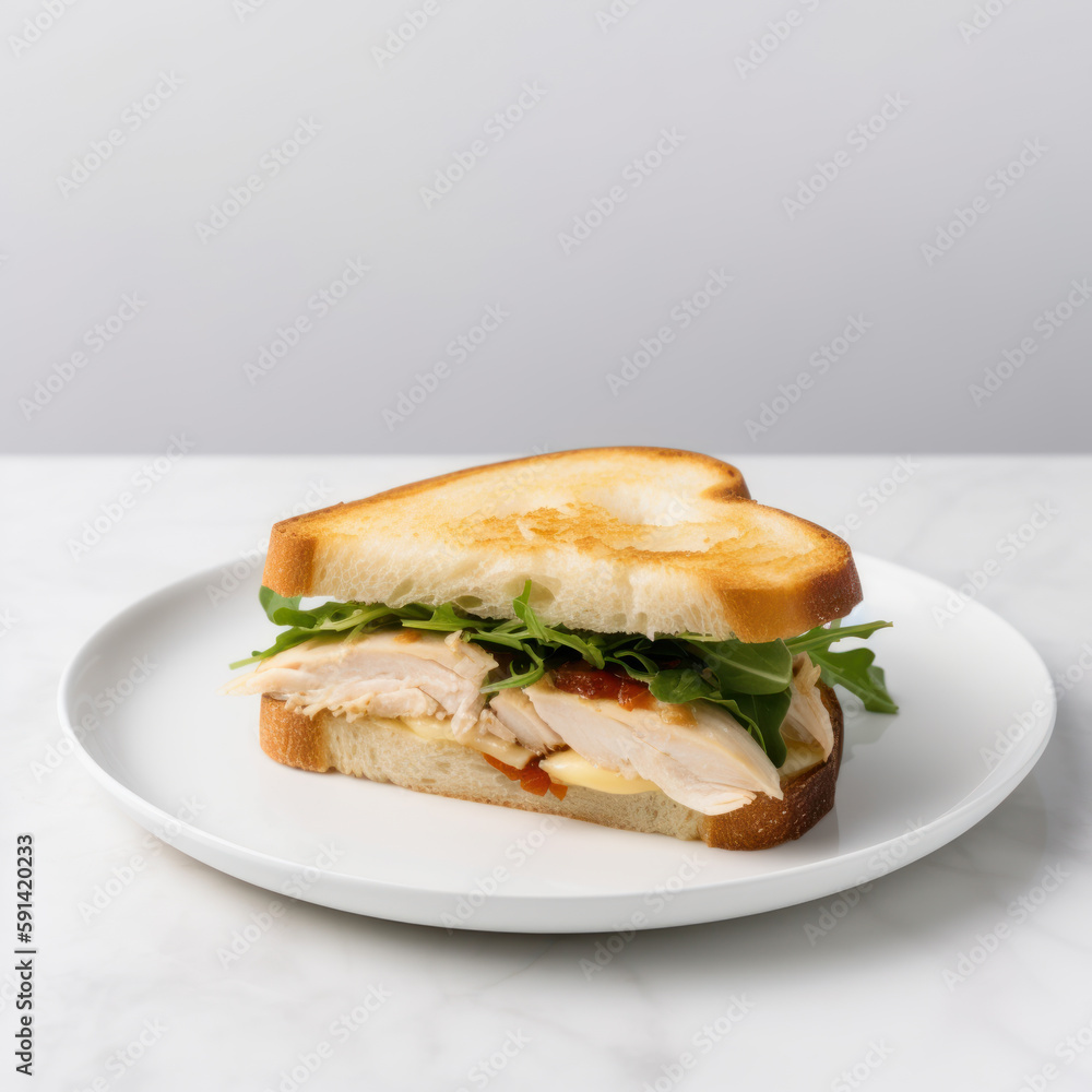 Toasted Chicken Sandwich On White Background Toasted Chicken Sandwich On White Background