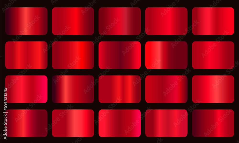 Vector collection of red metallic gradients, chrome christmas gradient