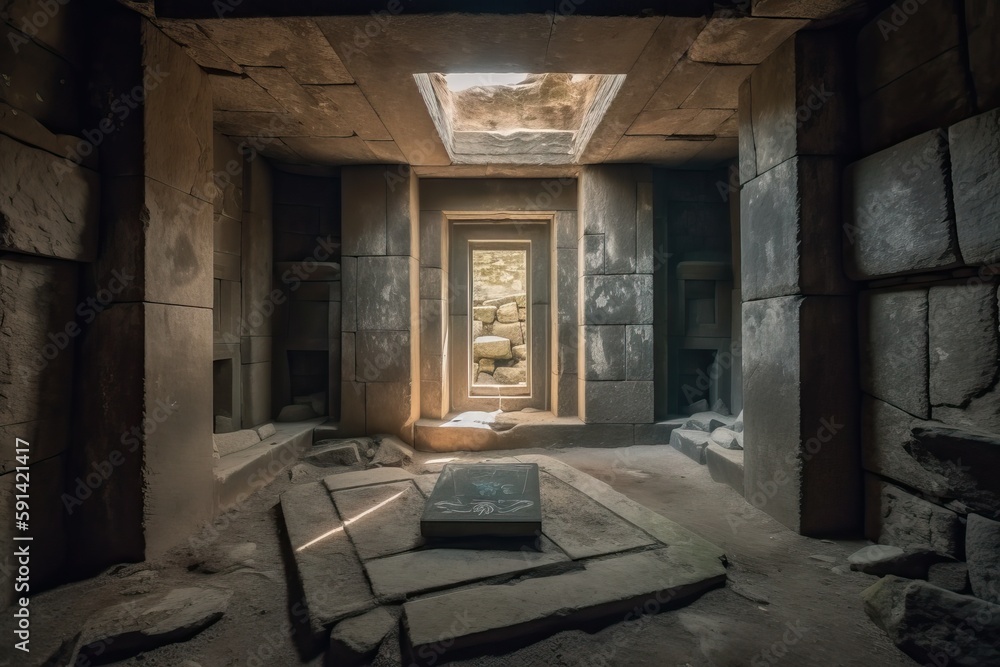 Archaeological discovery, ruins of an ancient temple or tomb, generative ai Archaeological discovery, ruins of an ancient temple or tomb, generative ai