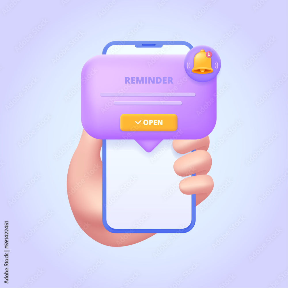 Notification window, reminder form, push up message. Three dimensional design concept for landing page. 3d vector illustration for website, banner, hero image. Notification window, reminder form, push up message. Three dimensional design concept for landing page. 3d vector illustration for website, banner, hero image.