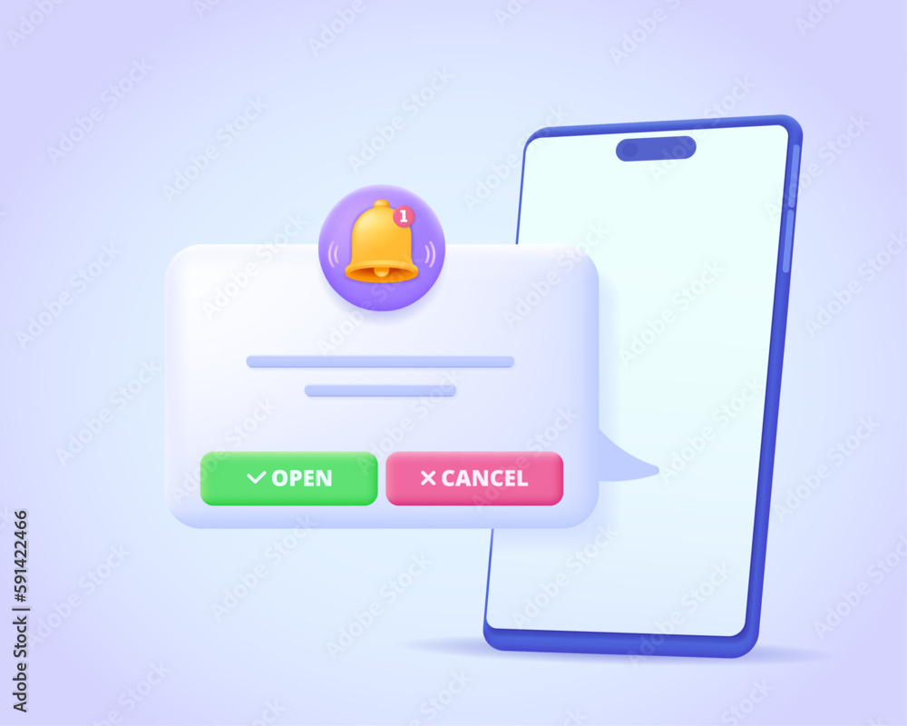 Notification window, reminder form, push up message. Three dimensional design concept for landing page. 3d vector illustration for website, banner, hero image. Notification window, reminder form, push up message. Three dimensional design concept for landing page. 3d vector illustration for website, banner, hero image.