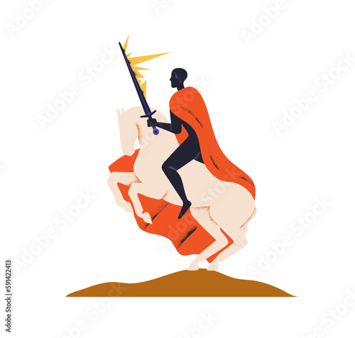 Warrior, horse rider with sword. Armored horseman, abstract brave hero in man...