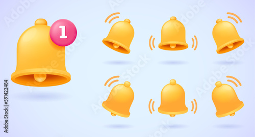 Notification bell icon, reminder, push up message. Three dimensional illustration collection for landing page. 3d vector illustration set for website, banner, hero image.