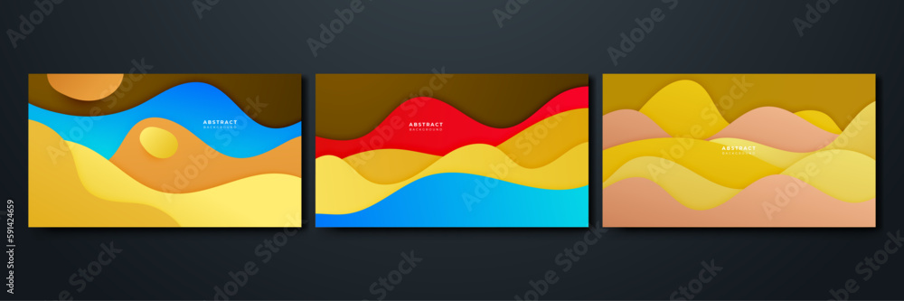 Set of wave abstract papercut style colorful design background