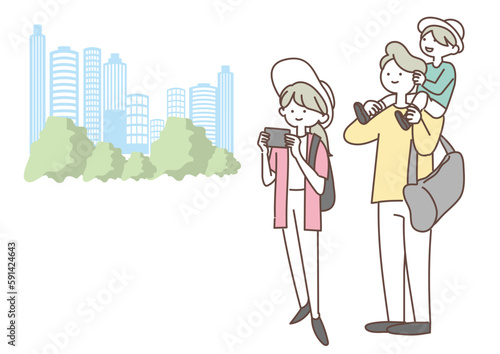 旅行に出かける家族