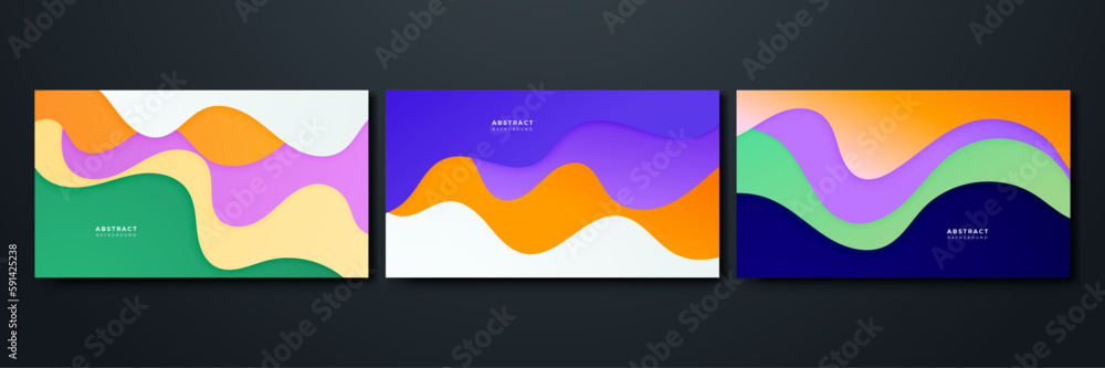 Set of wave abstract papercut style colorful design background Set of wave abstract papercut style colorful design background