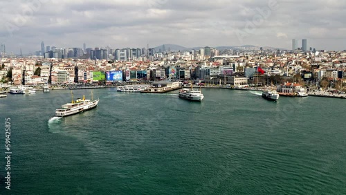 Drone view Kadikoy Ferry Port and sea bus port in Istanbul Turkey photo
