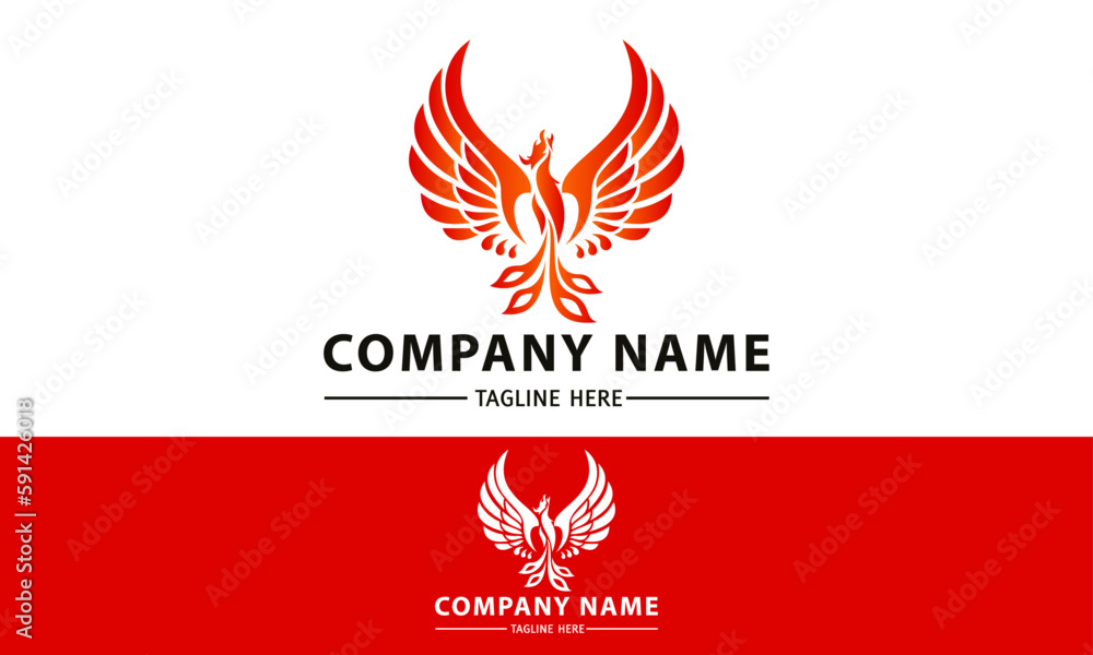 Red Color Legend Abstract Phoenix Myth with Red Background Logo Design Red Color Legend Abstract Phoenix Myth with Red Background Logo Design