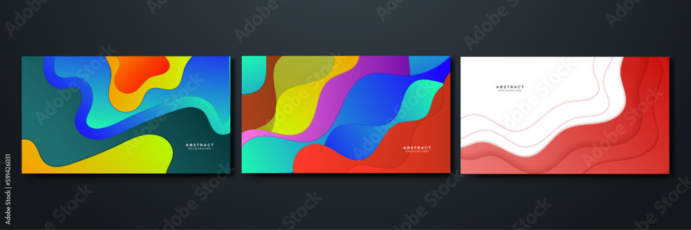 Set of wave abstract papercut style colorful design background