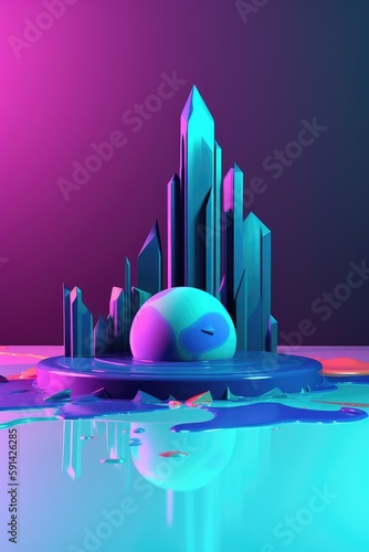 Abstract background. Minimal poster holographic reflective material, 3d rendering geometrical shapes. generative ai