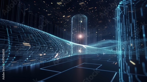 3d rendering of data storage concept. Computer generated abstract background,Digital data storage concept.Generative Ai © Rudsaphon