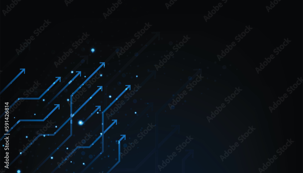 Abstract technology and digital arrows up to goal on blue dark background. rate of return investment chart vision for financial. growth business concept. vector illustration. - obrazy, fototapety, plakaty 
