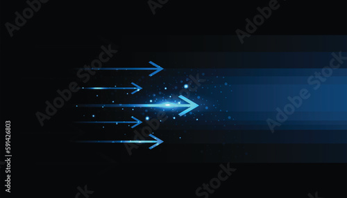 Abstract technology and digital arrows up to goal on blue dark background. rate of return investment chart vision for financial. growth business concept. vector illustration.
