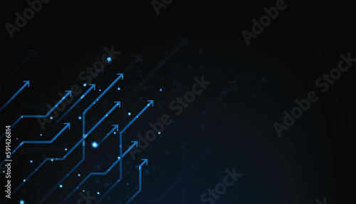 Abstract technology and digital arrows up to goal on blue dark background. rate of return investment chart vision for financial. growth business concept. vector illustration.