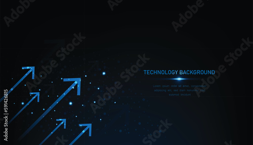 Abstract technology and digital arrows up to goal on blue dark background. rate of return investment chart vision for financial. growth business concept. vector illustration.