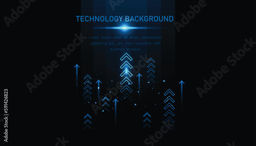 Abstract technology and digital arrows up to goal on blue dark background. rate of return investment chart vision for financial. growth business concept. vector illustration.