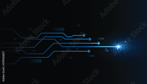 Abstract technology and digital arrows up to goal on blue dark background. rate of return investment chart vision for financial. growth business concept. vector illustration.