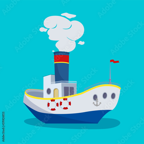 Children's toy boat with sails. Isolated on a white background. Vector illustration