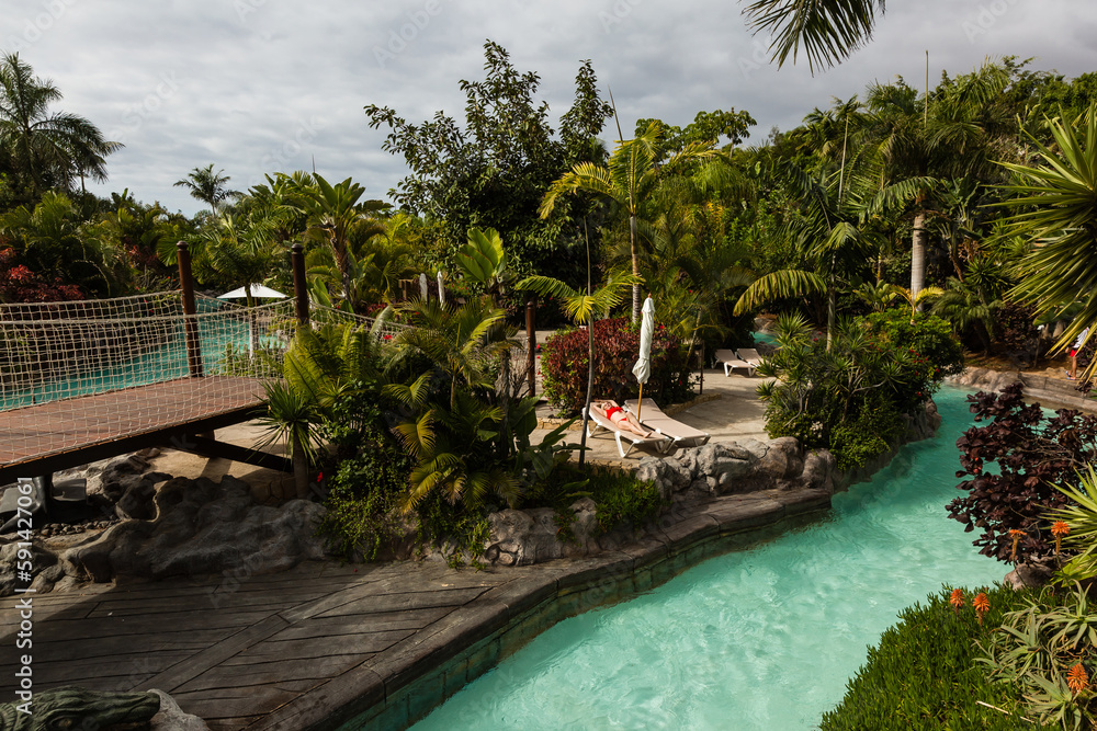 TENERIFE ISLAND, SPAIN - January 9: Siam Park on January 9, 2020 in Tenerife, Spain. Siam Park, the water kingdom theme park with water attractions in Europe