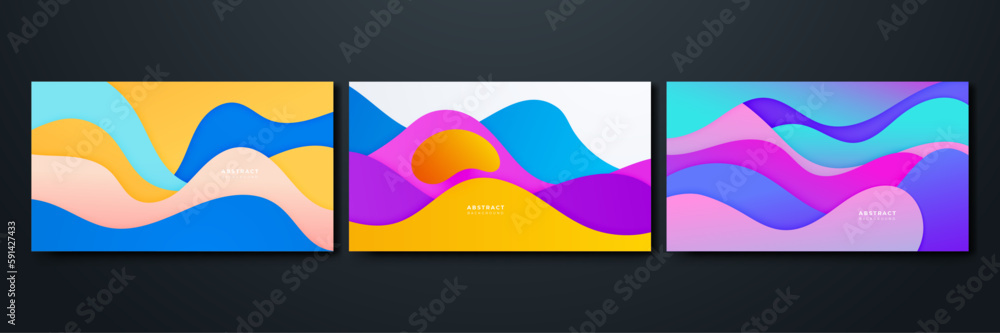 Set of wave abstract papercut style colorful design background Set of wave abstract papercut style colorful design background