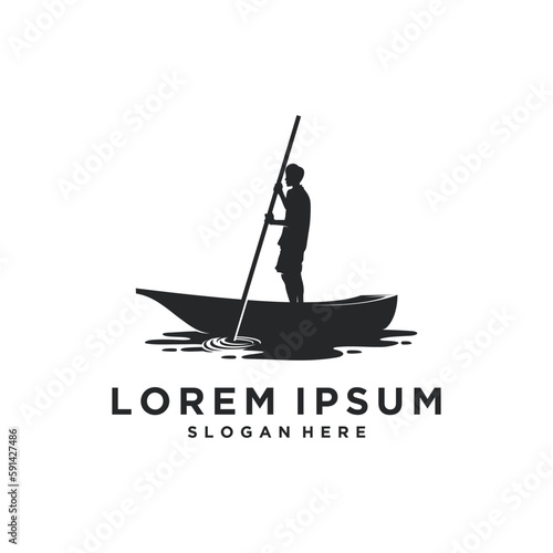 man with canoe silhouette logo design. lake explorer youth concept