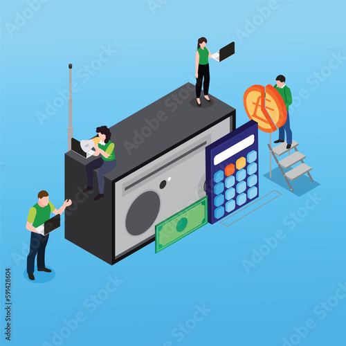 Radio host 3d isometric vector illustration concept for banner, website, landing page, ads, flyer template