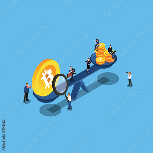 Investment portfolio with Bitcoin or crypto currency 3d isometric vector illustration concept for banner, website, landing page, ads, flyer template