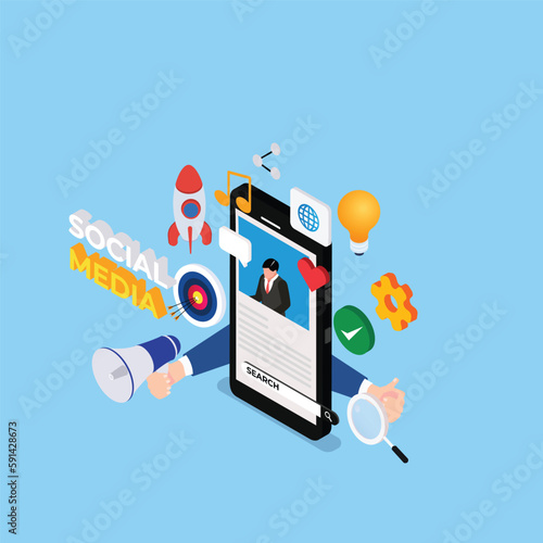 Social media online strategist 3d isometric vector illustration concept for banner, website, landing page, ads, flyer template