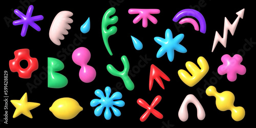 Collection of isolated realistic 3D abstract simple shapes in cartoon plastic style  colorful vector elements for design