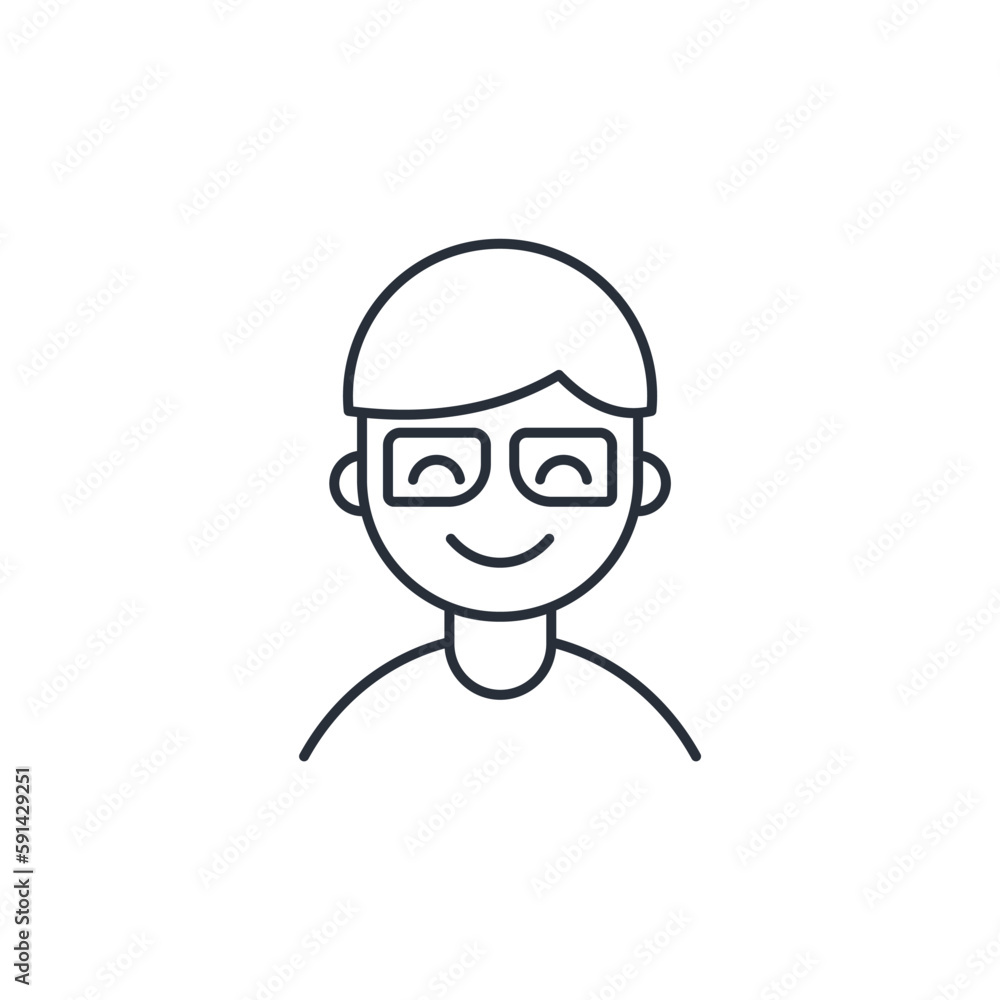 Young man with glasses. Vector linear icon isolated on white background. Young man with glasses. Vector linear icon isolated on white background.
