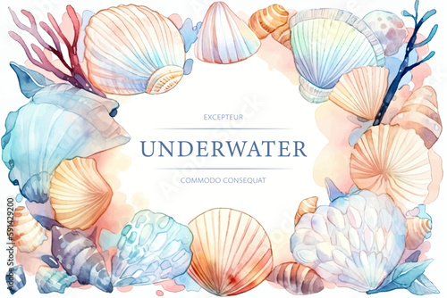 Watercolor underwater frame banner