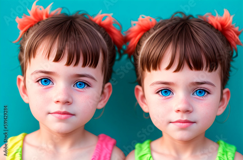 Beautiful african American twin girls kid. Generative AI.