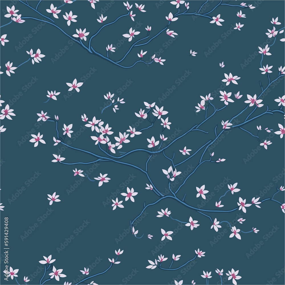 cute seamless pattern with flowers with a blue background