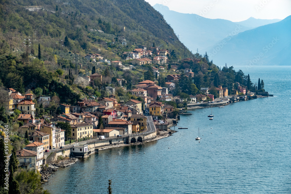 scenic view to Argegno at lake Como in Italy