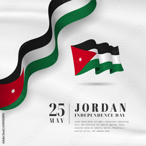 Square Banner illustration of Jordan independence day celebration with text space. Waving flag and hands clenched. Vector illustration.