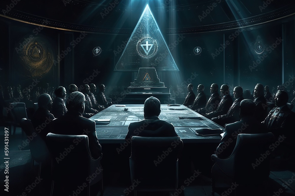 New world order secret society meeting created with Generative AI - obrazy, fototapety, plakaty 