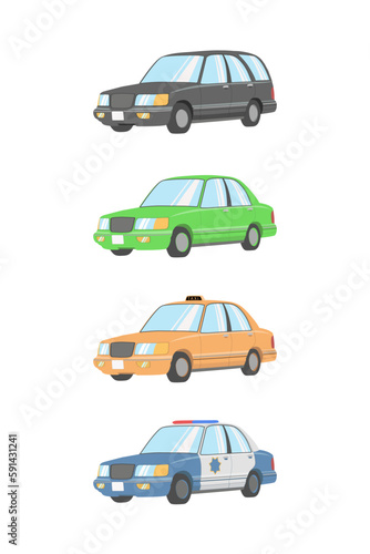 Cars of different services, police, taxi, hearse, ordinary car